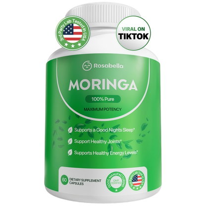 Rosabella Moringa Capsules - Pure Moringa Powder, Energy, Skin, Immune & Gut Health Superfood, Rich in Antioxidants, Essential Vitamins & Amino Acids, Natural Green Superfood Supplement - 60 Count