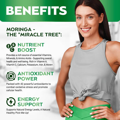 Rosabella Moringa Capsules - Pure Moringa Powder, Energy, Skin, Immune & Gut Health Superfood, Rich in Antioxidants, Essential Vitamins & Amino Acids, Natural Green Superfood Supplement - 60 Count